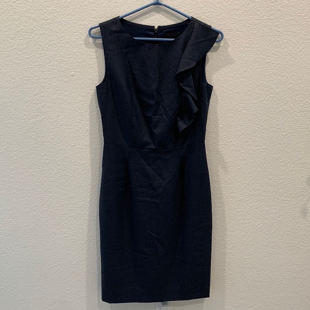 NWT J.Crew Ruffle Front Sheath Dress in Super 120s Wool Blue 2